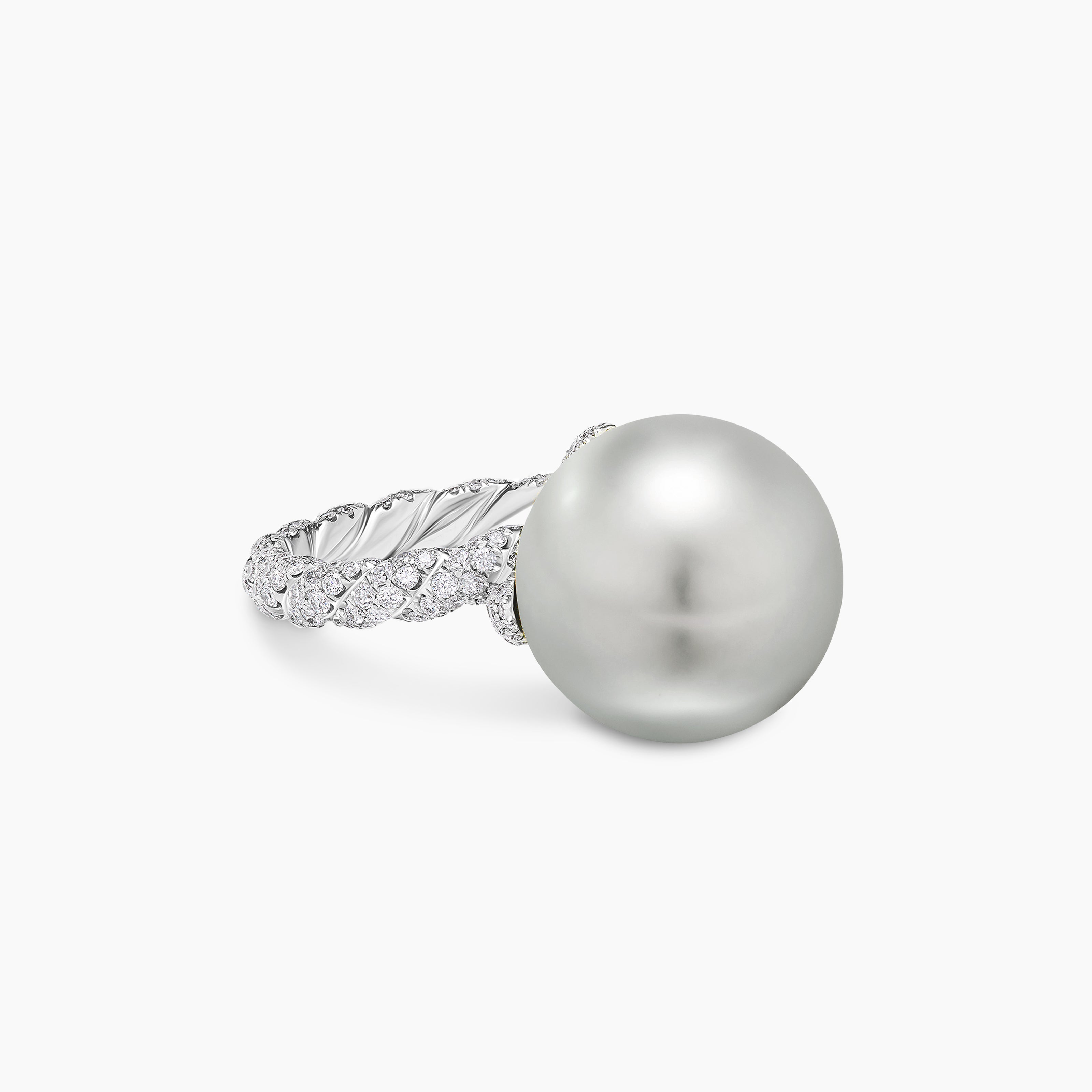 Womens DY Lumina Pearl Classic Twist Ring in White Gold with Diamonds
