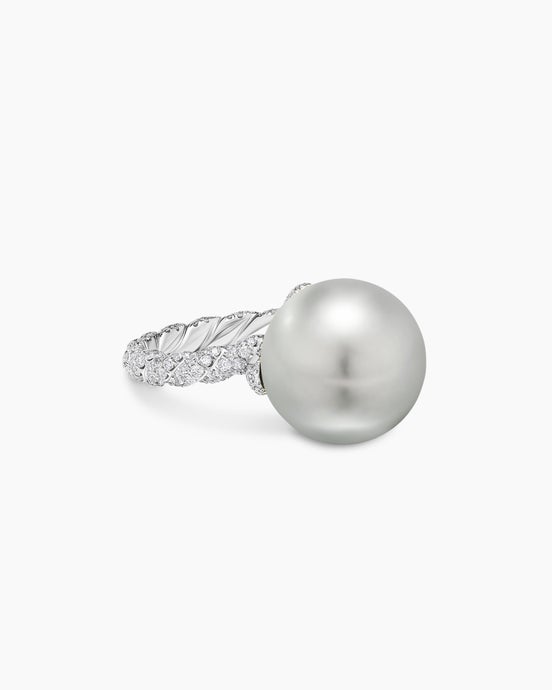 DY Lumina Tahitian Grey Pearl Classic Twist Ring in White Gold with Diamonds