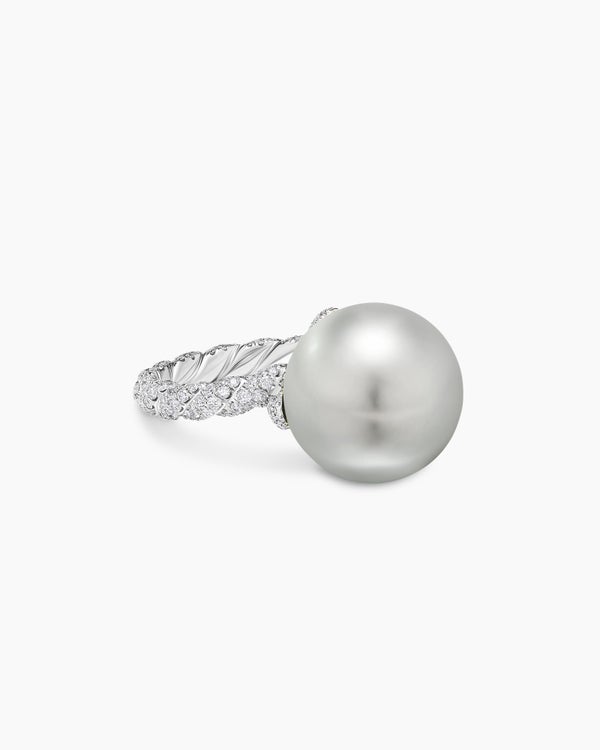 DY Lumina Pearl Classic Twist Ring in White Gold with Diamonds