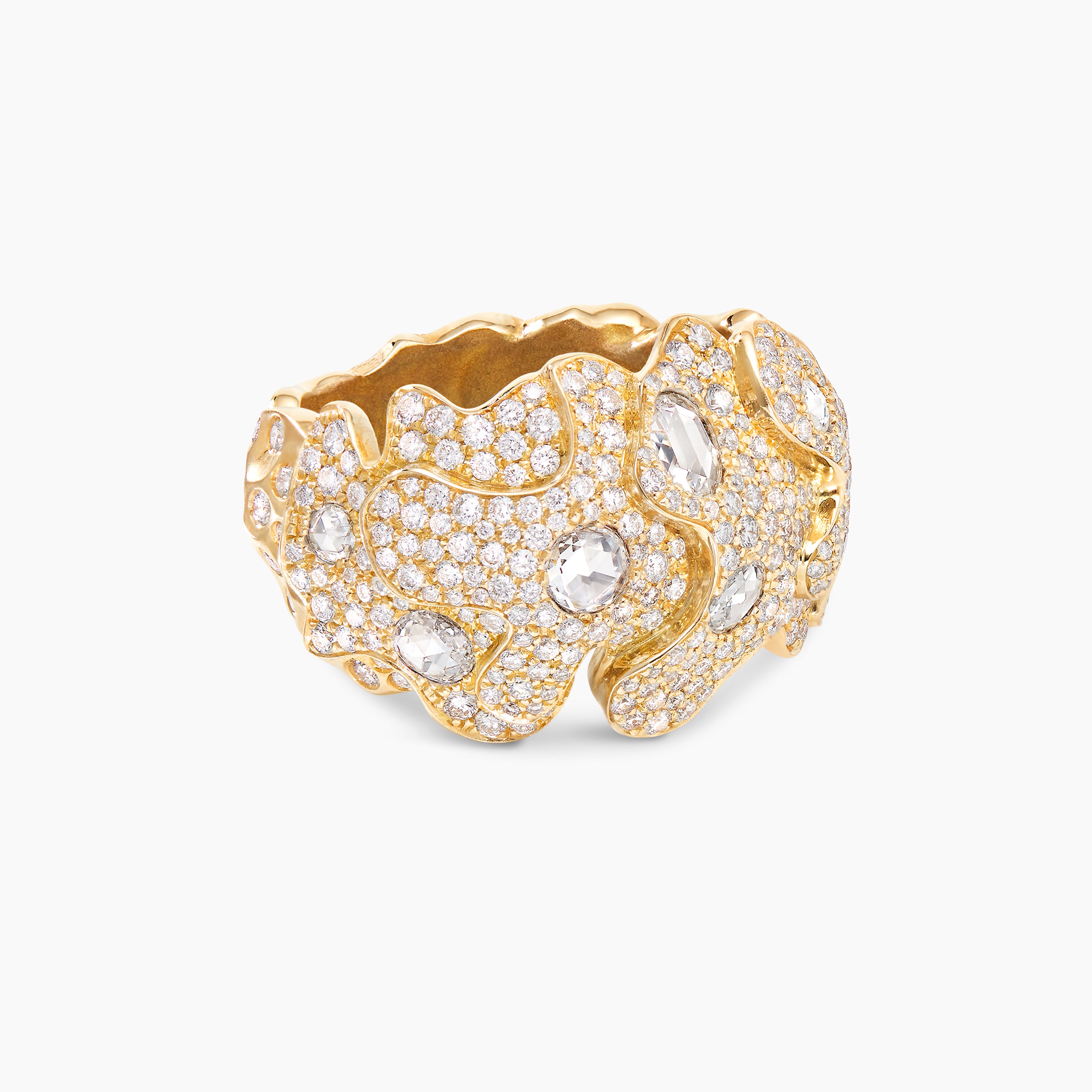 Anneau Petals en or jaune avec diamants femme 