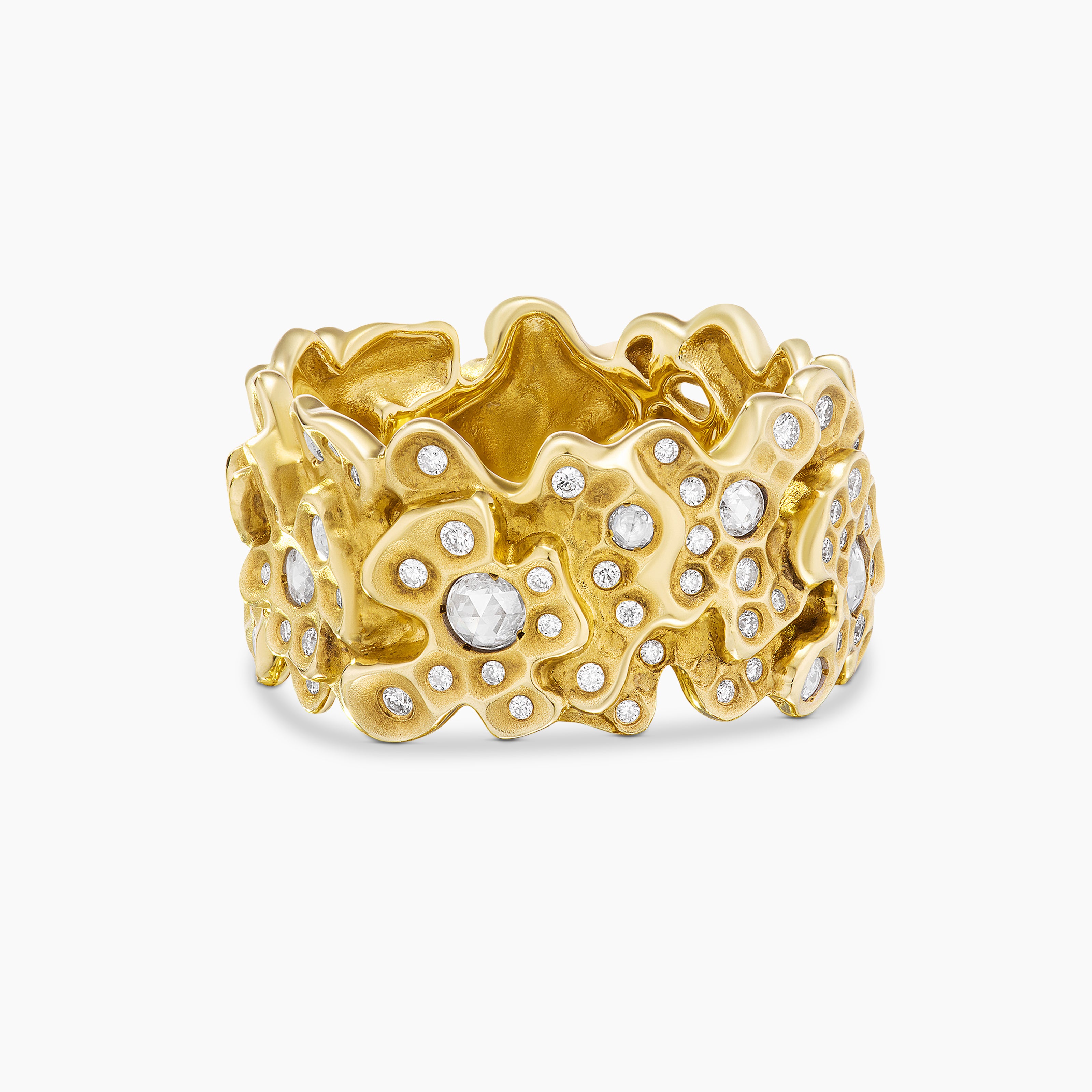 Anneau Petals en or jaune avec diamants femme 