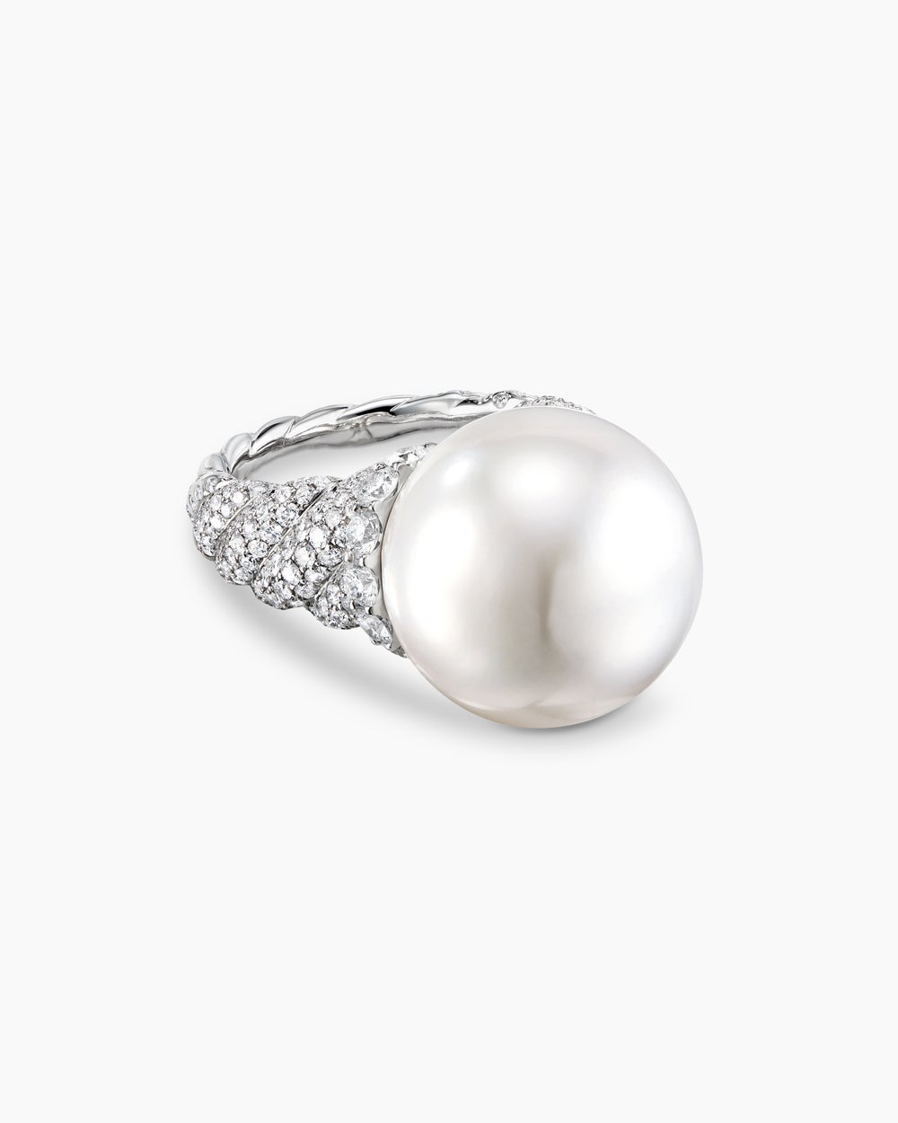 Womens DY Lumina South Sea White Pearl Sculpted Cable Ring in White Gold with Diamonds