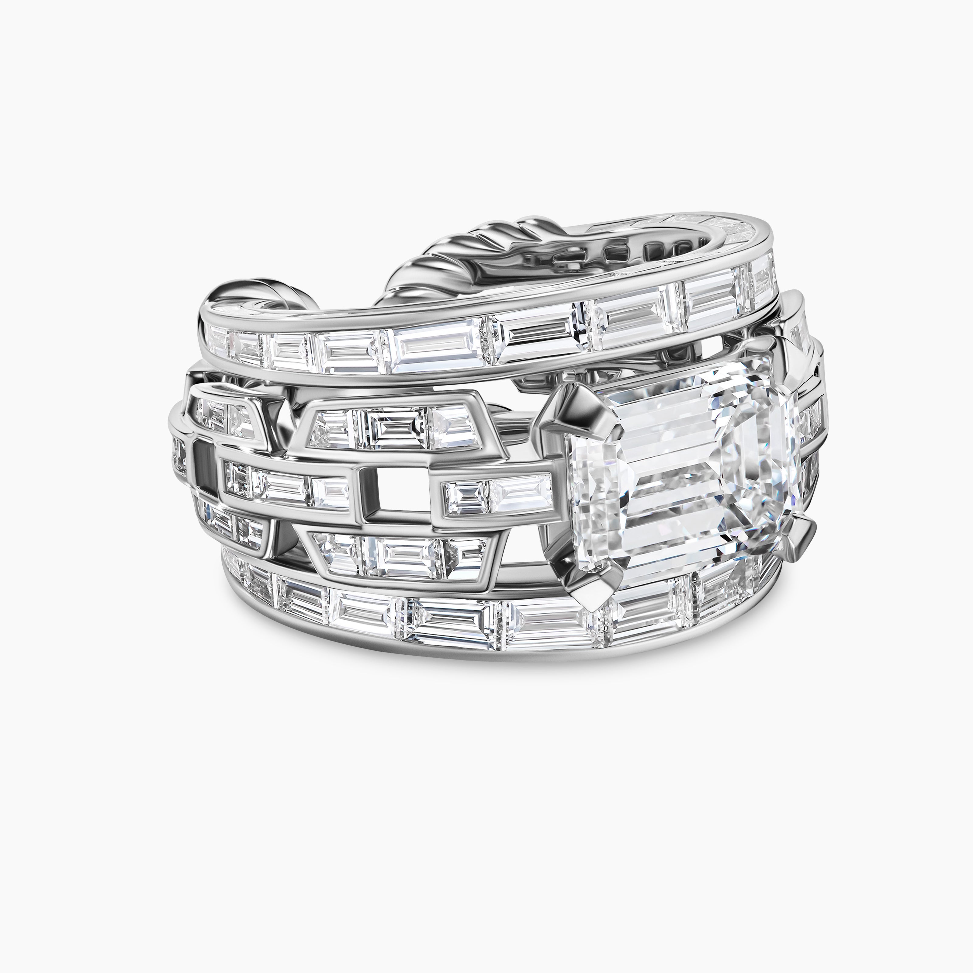 Womens Stax Statement Ring in White Gold with Diamonds