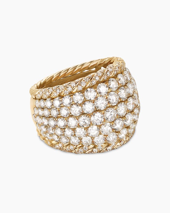 Floating Diamonds Cable Dome Ring in Yellow Gold