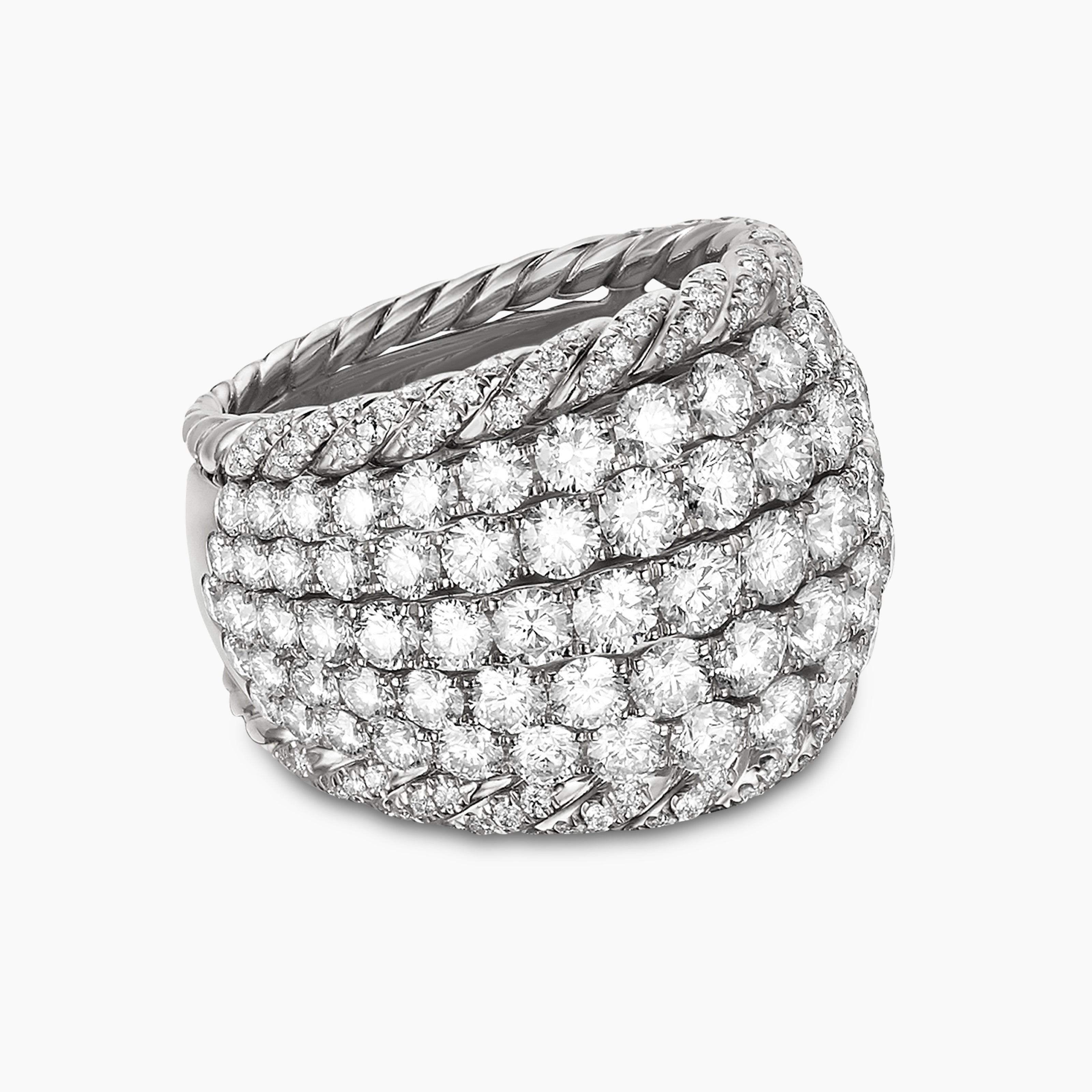 Womens Floating Diamonds Dome Ring in White Gold