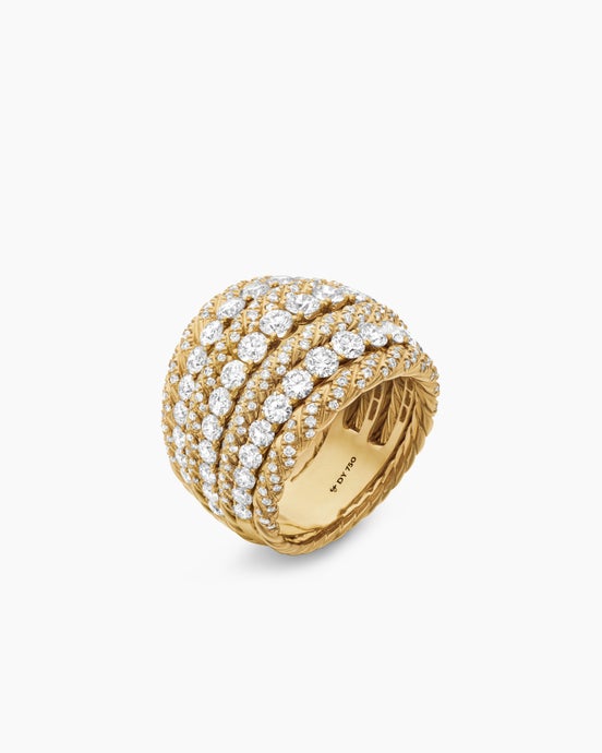 Floating Diamonds Alternating Cable Dome Ring in Yellow Gold