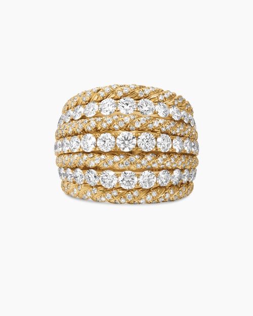 Womens Floating Diamonds Alternating Cable Dome Ring in Yellow Gold