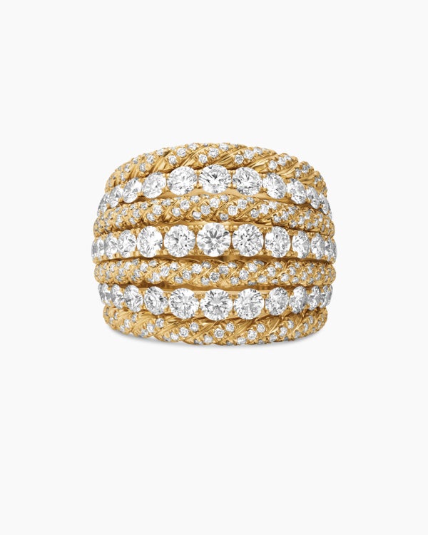 Bague en dôme Alternating Cable avec Floating Diamonds en or jaune
