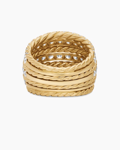 Womens Floating Diamonds Alternating Cable Dome Ring in Yellow Gold