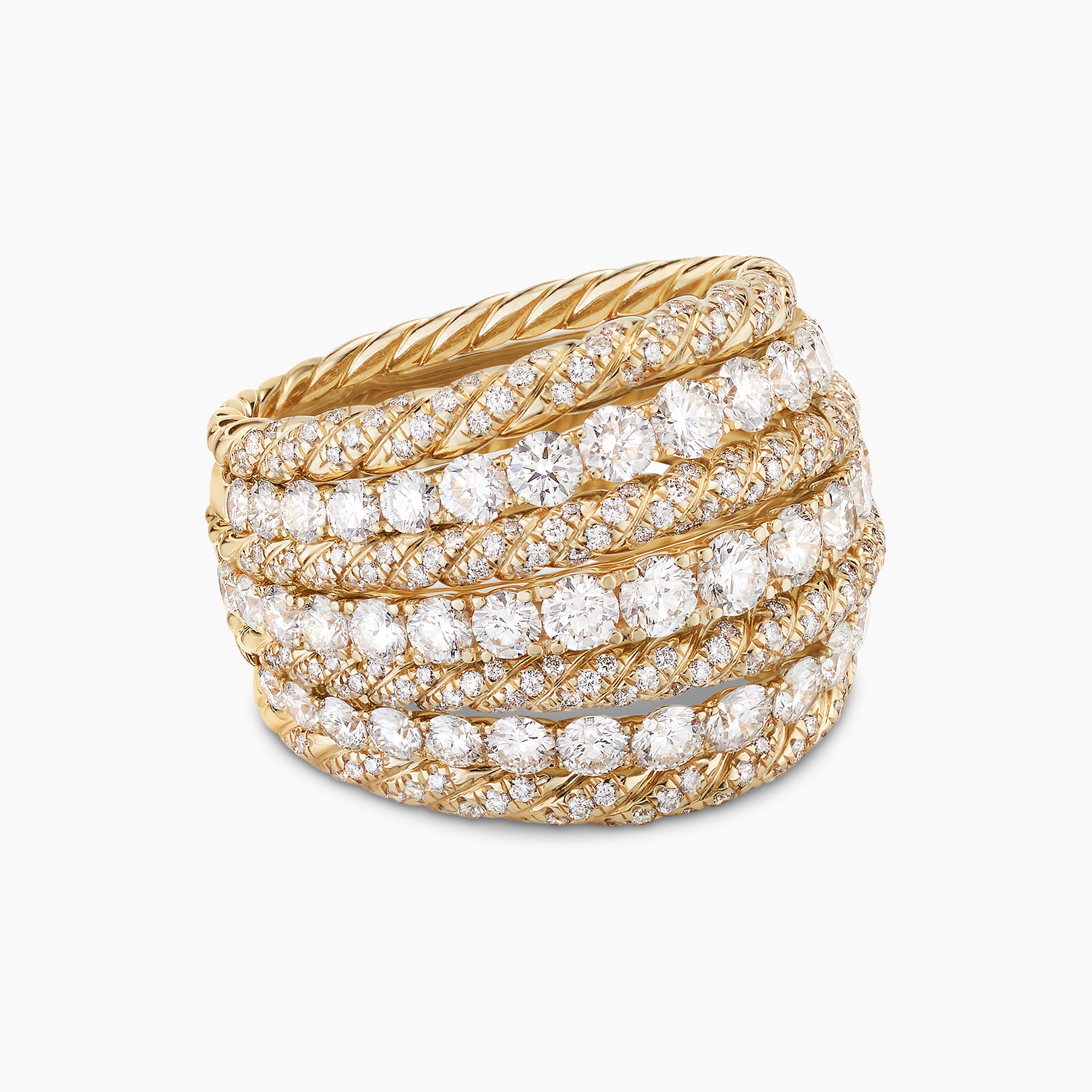 Womens Floating Diamonds Alternating Cable Dome Ring in Yellow Gold