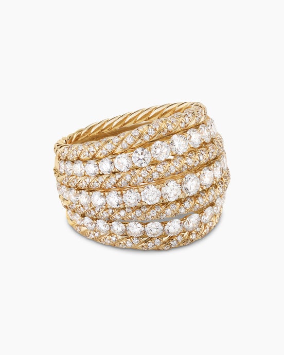 Floating Diamonds Alternating Cable Dome Ring in Yellow Gold