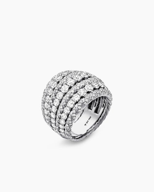 Womens Floating Diamonds Alternating Cable Dome Ring in White Gold