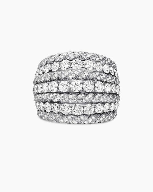Womens Floating Diamonds Alternating Cable Dome Ring in White Gold