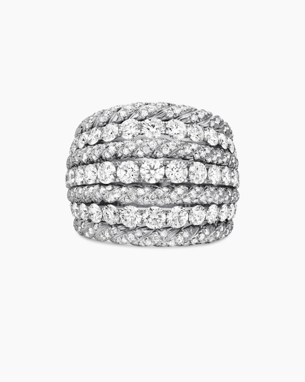 Floating Diamonds Alternating Cable Dome Ring in White Gold