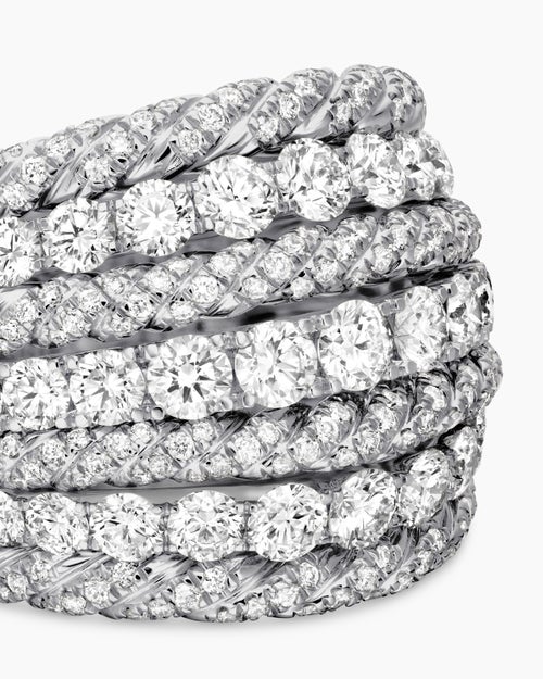 Womens Floating Diamonds Alternating Cable Dome Ring in White Gold