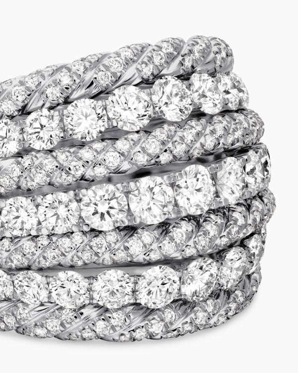 Floating Diamonds Alternating Cable Dome Ring in White Gold