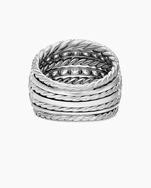 Womens Floating Diamonds Alternating Cable Dome Ring in White Gold