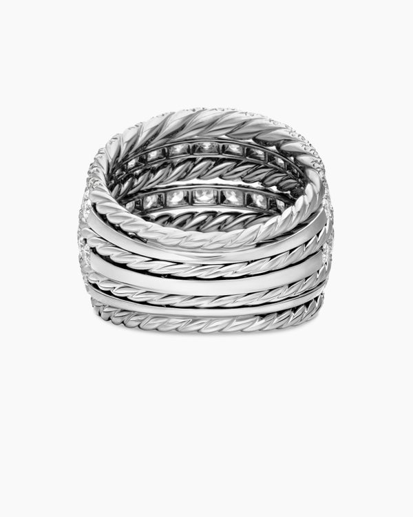 Floating Diamonds Alternating Cable Dome Ring in White Gold