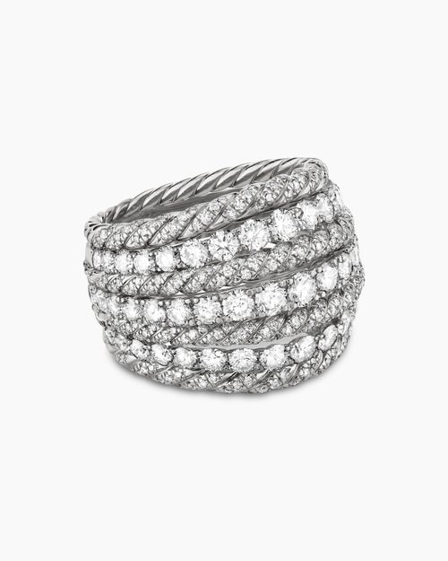 Womens Floating Diamonds Alternating Cable Dome Ring in White Gold