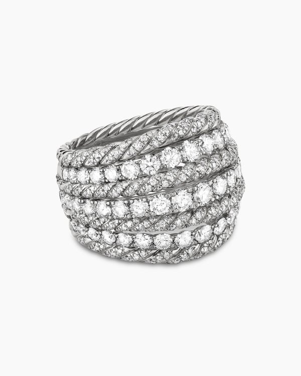 Floating Diamonds Alternating Cable Dome Ring in White Gold