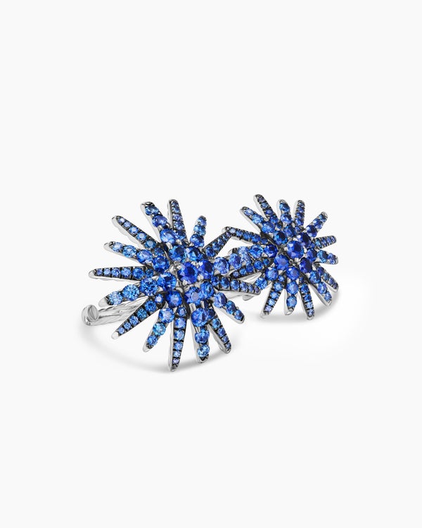 Starburst Two Finger Ring in White Gold with Sapphires