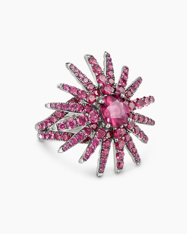Starburst Ring in White Gold with Ruby and Pavé Pink Sapphires