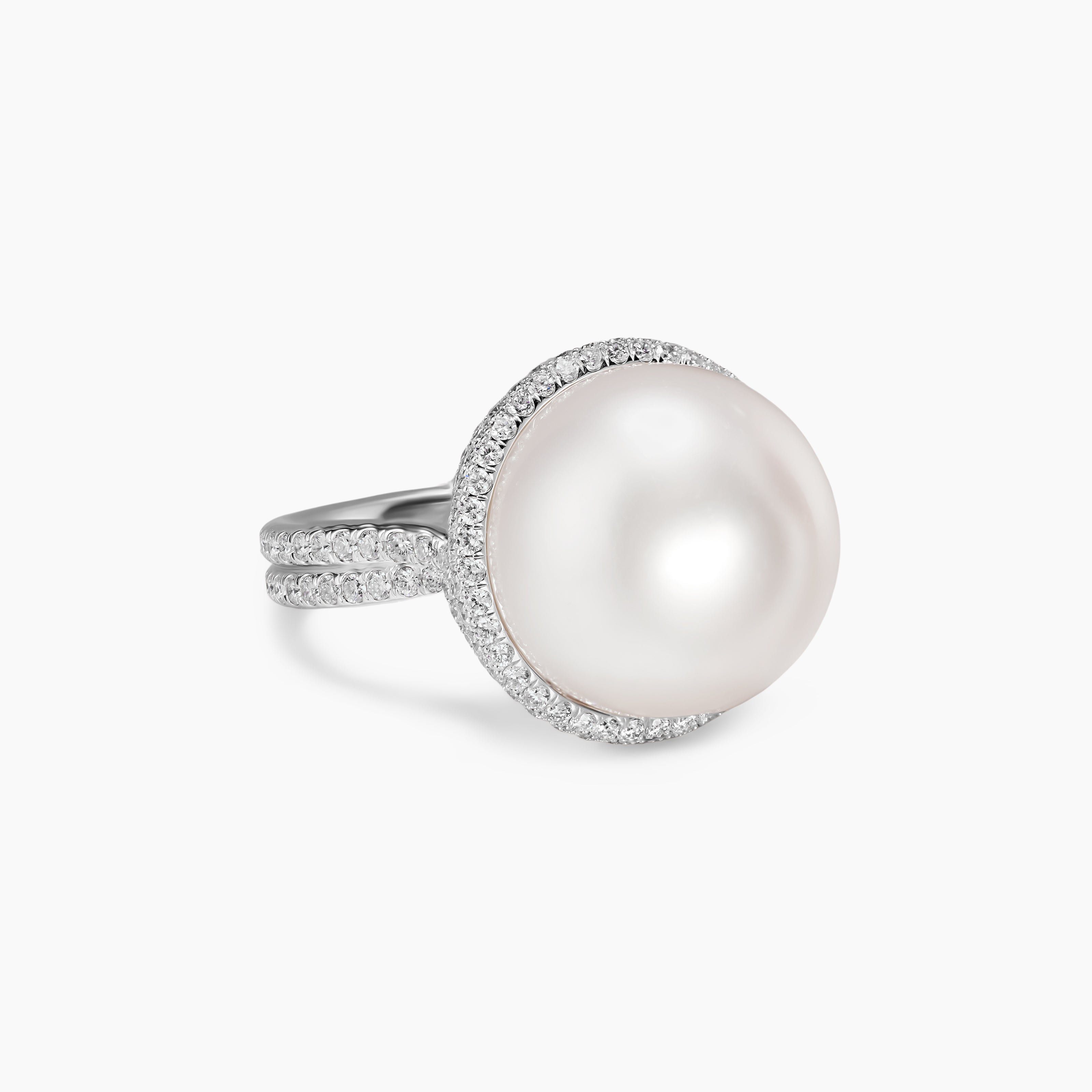 Womens DY Lumina South Sea White Pearl Pav&eacute; Continuance Ring in White Gold with Diamonds