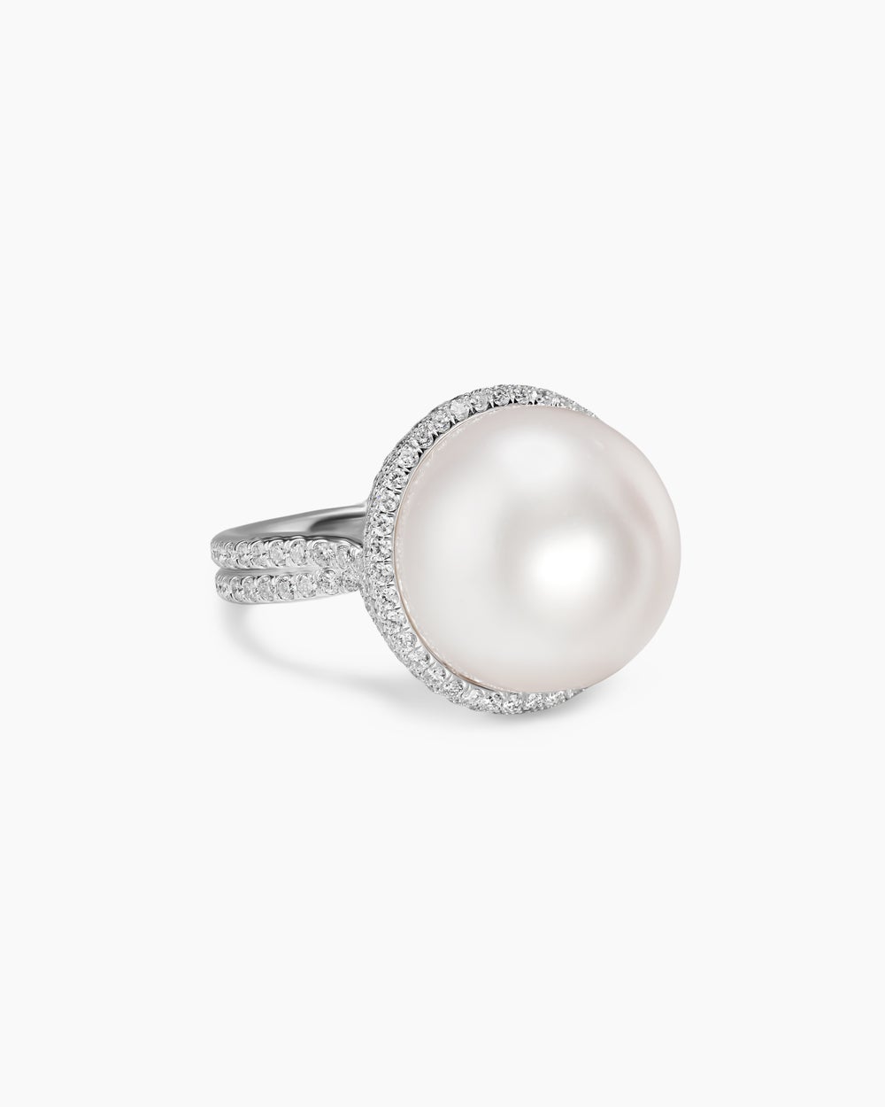 Womens DY Lumina South Sea White Pearl Pavé Continuance Ring in White Gold with Diamonds