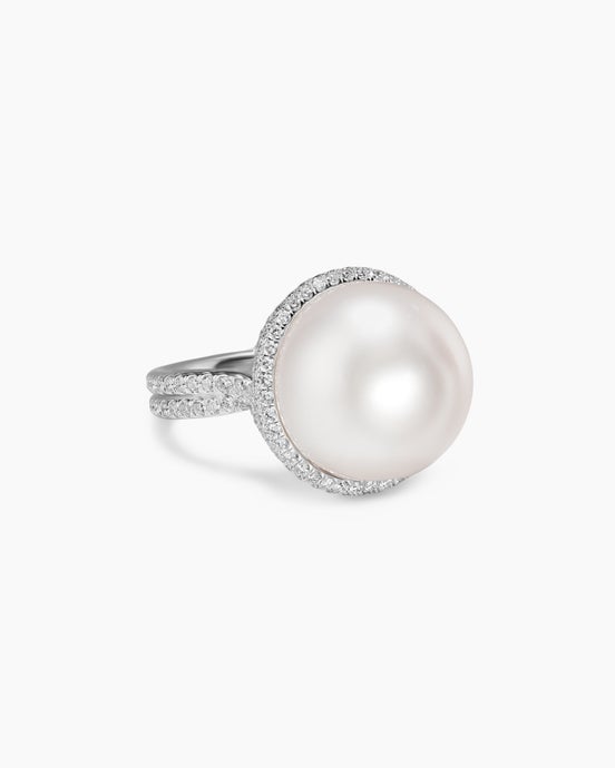 DY Lumina South Sea White Pearl Pavé Continuance Ring in White Gold with Diamonds