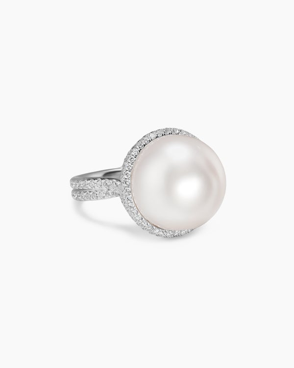 DY Lumina South Sea White Pearl Pavé Continuance Ring in White Gold with Diamonds
