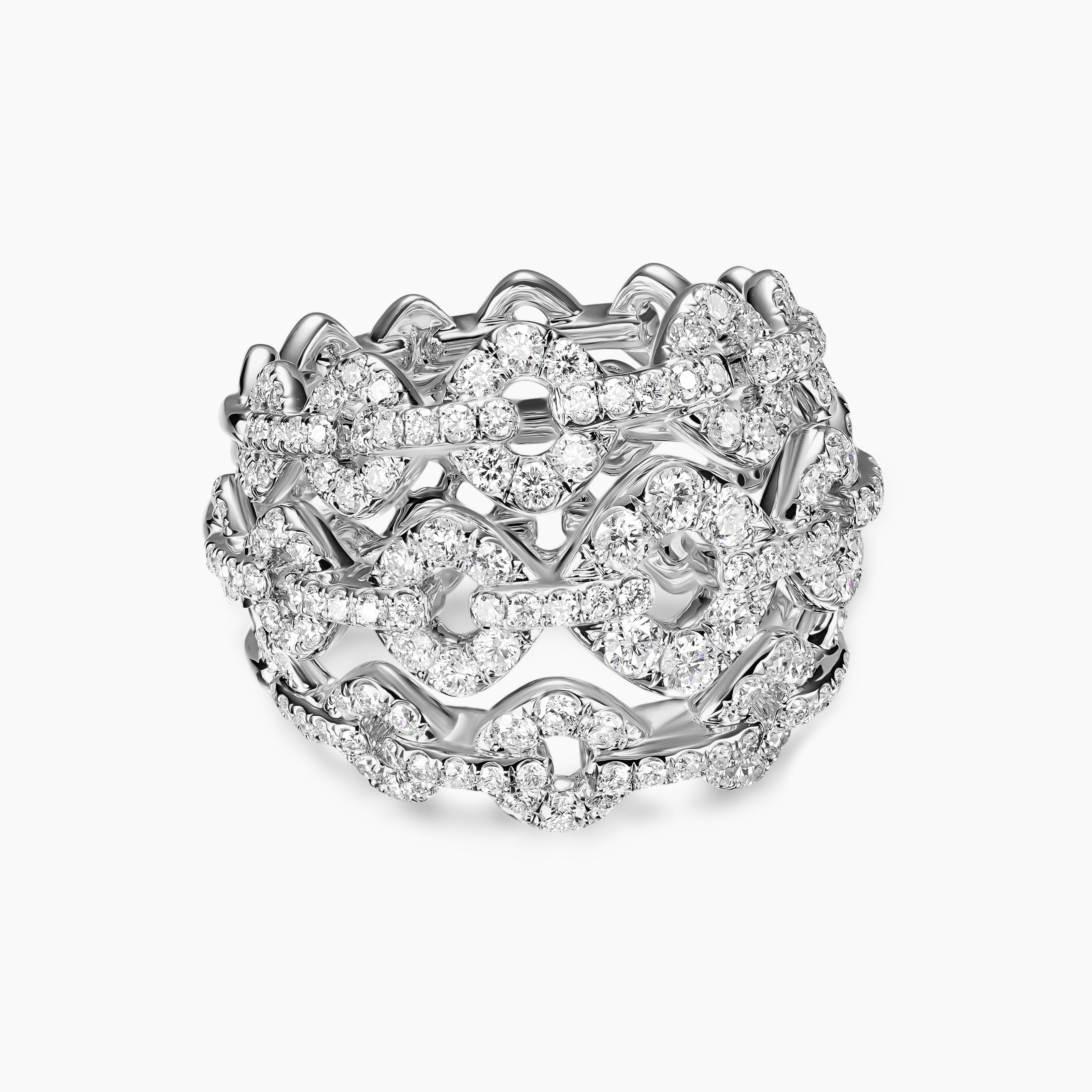 Womens Petite Pav&eacute; Cushion Link Dome Ring in White Gold with Diamonds