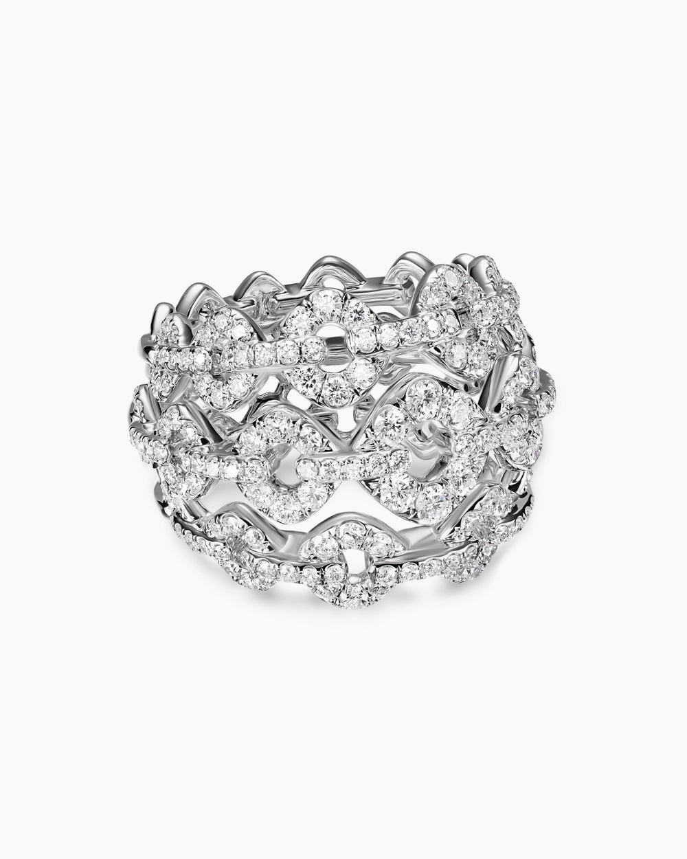 Bague en forme de dôme à maillons coussinés Petite Pavé en or blanc avec diamants femmes