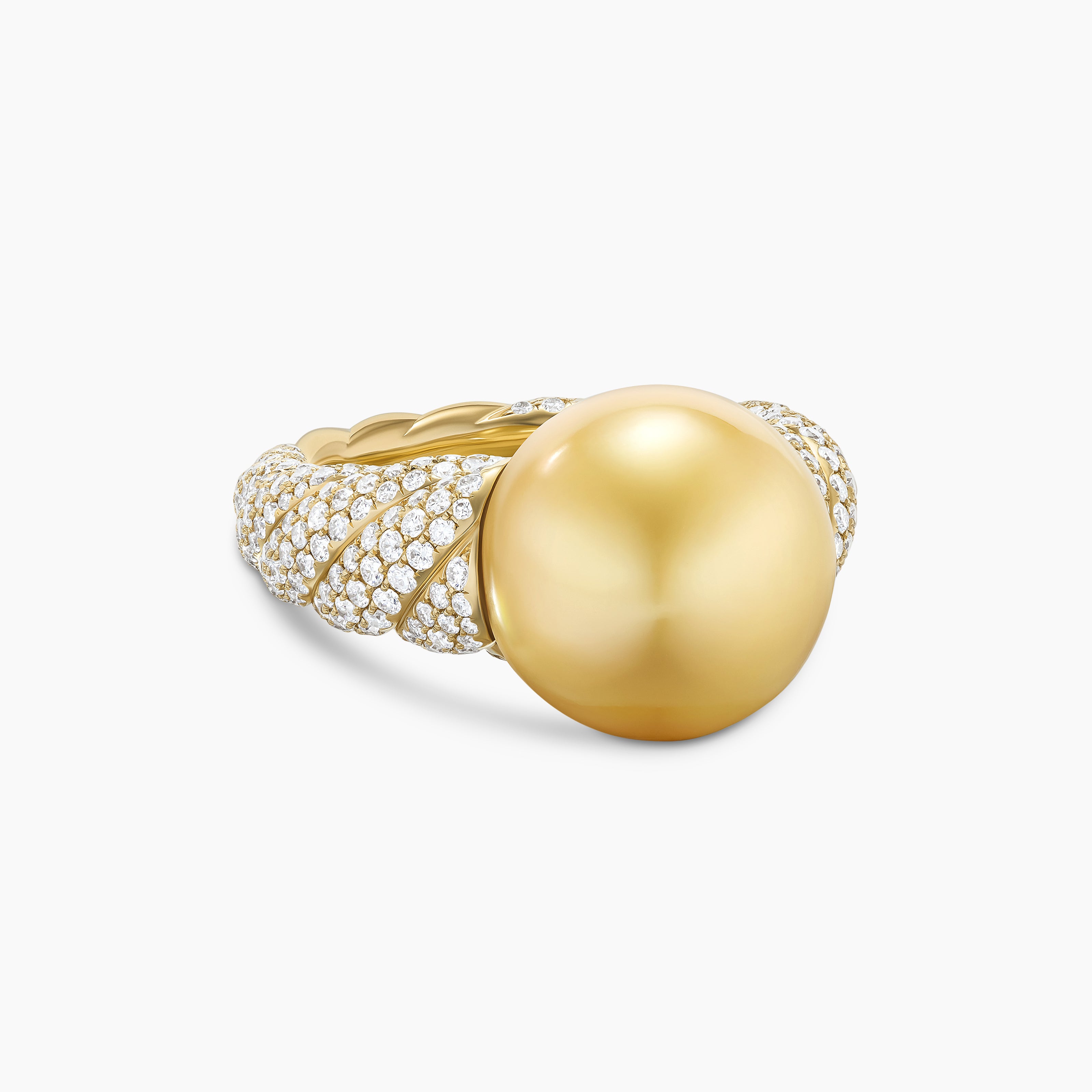 Womens DY Lumina South Sea Golden Pearl Sculpted Cable Ring in Yellow Gold with Diamonds