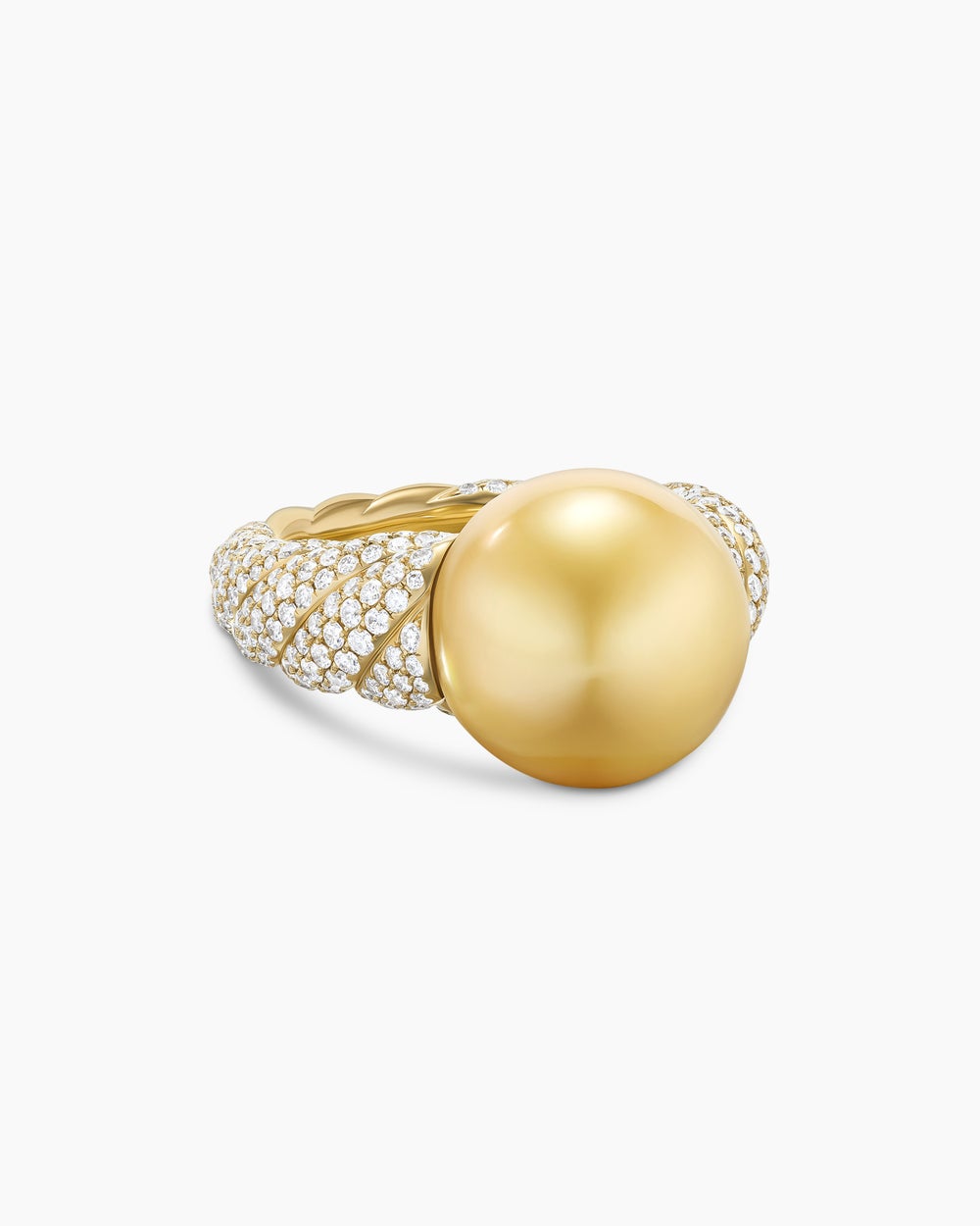 Womens DY Lumina South Sea Golden Pearl Sculpted Cable Ring in Yellow Gold with Diamonds