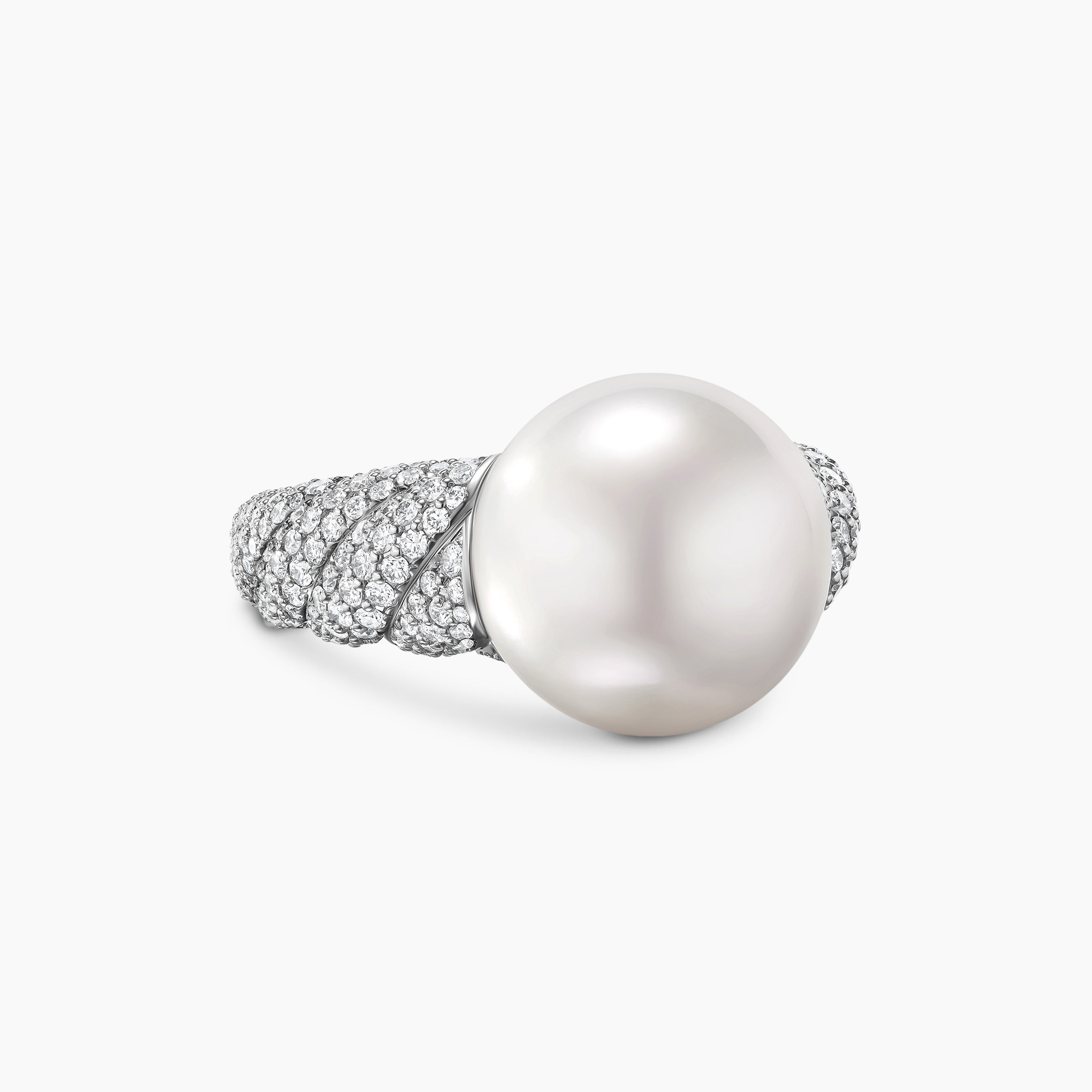 Womens DY Lumina South Sea White Pearl Sculpted Cable Ring in White Gold with Diamonds