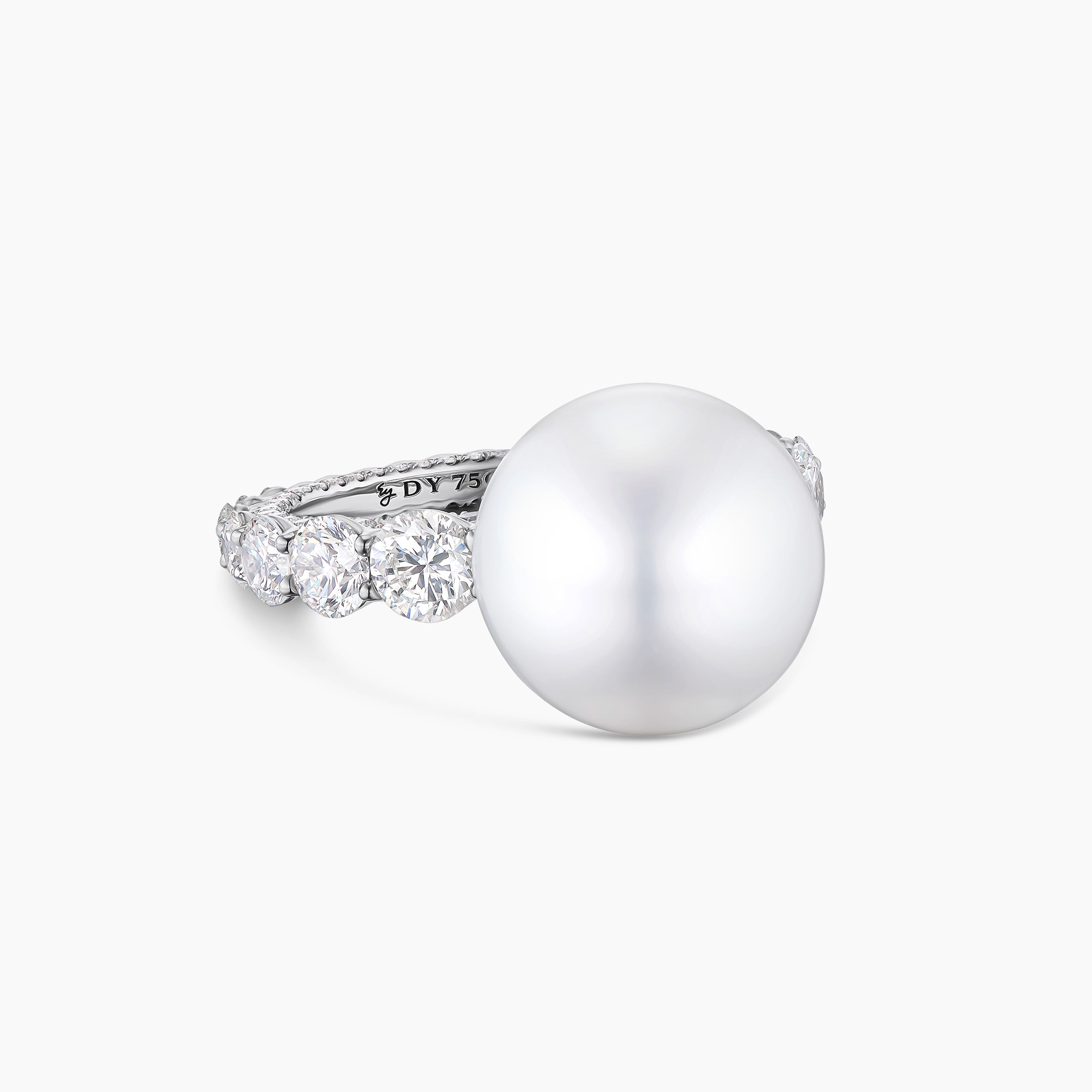 Womens DY Lumina South Sea White Pearl Floating Diamond Ring in White Gold