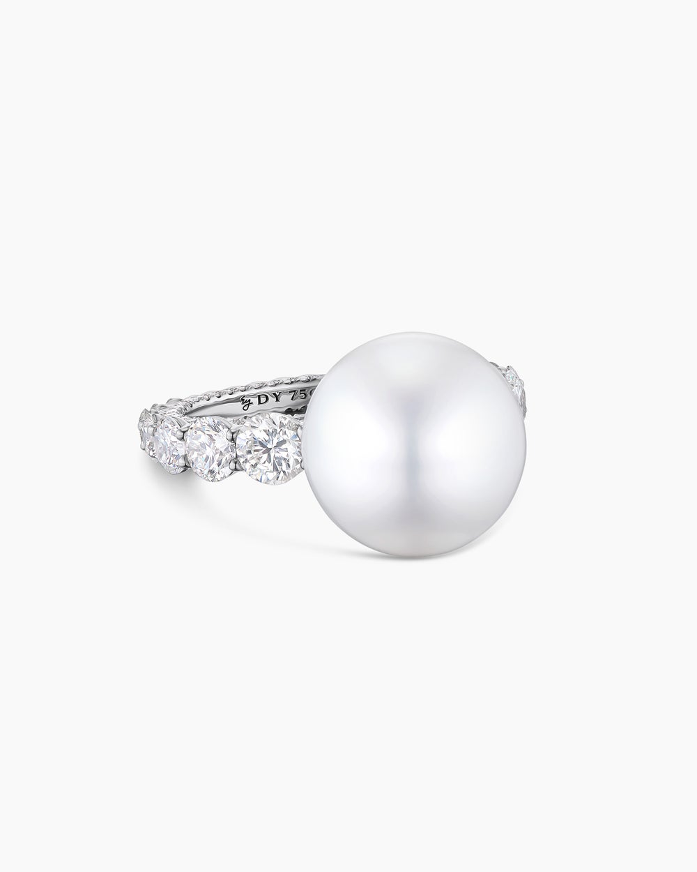 Womens DY Lumina South Sea White Pearl Floating Diamond Ring in White Gold