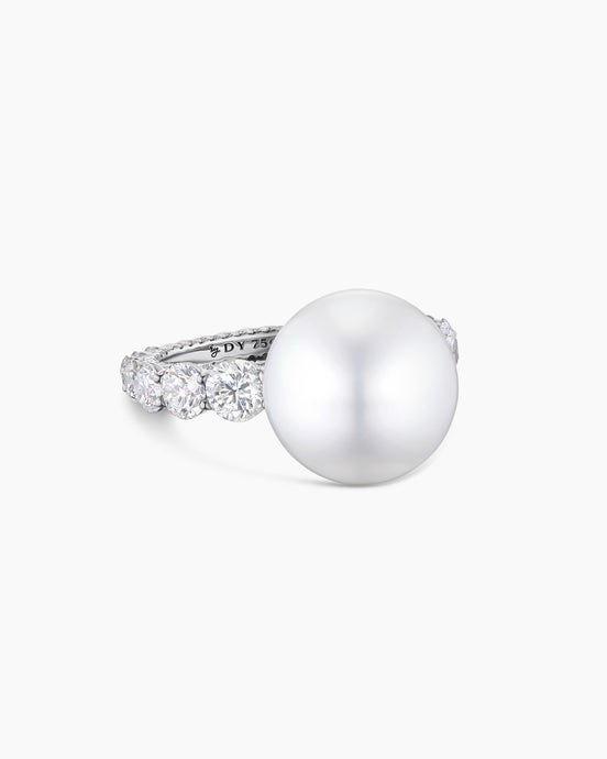 DY Lumina South Sea White Pearl Floating Diamond Ring in White Gold