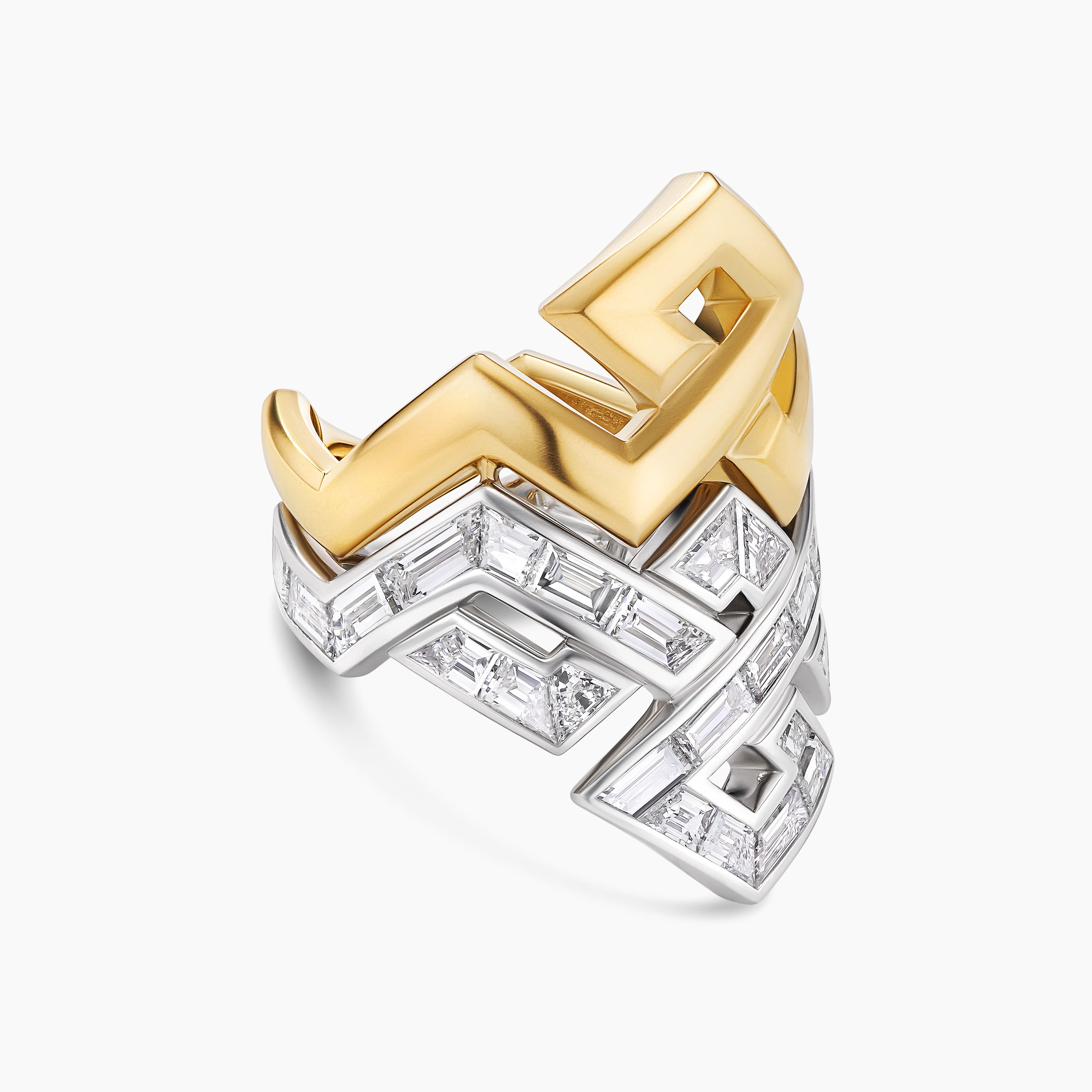 Womens Stax Zig Zag Baguette Ring in Gold with Diamonds