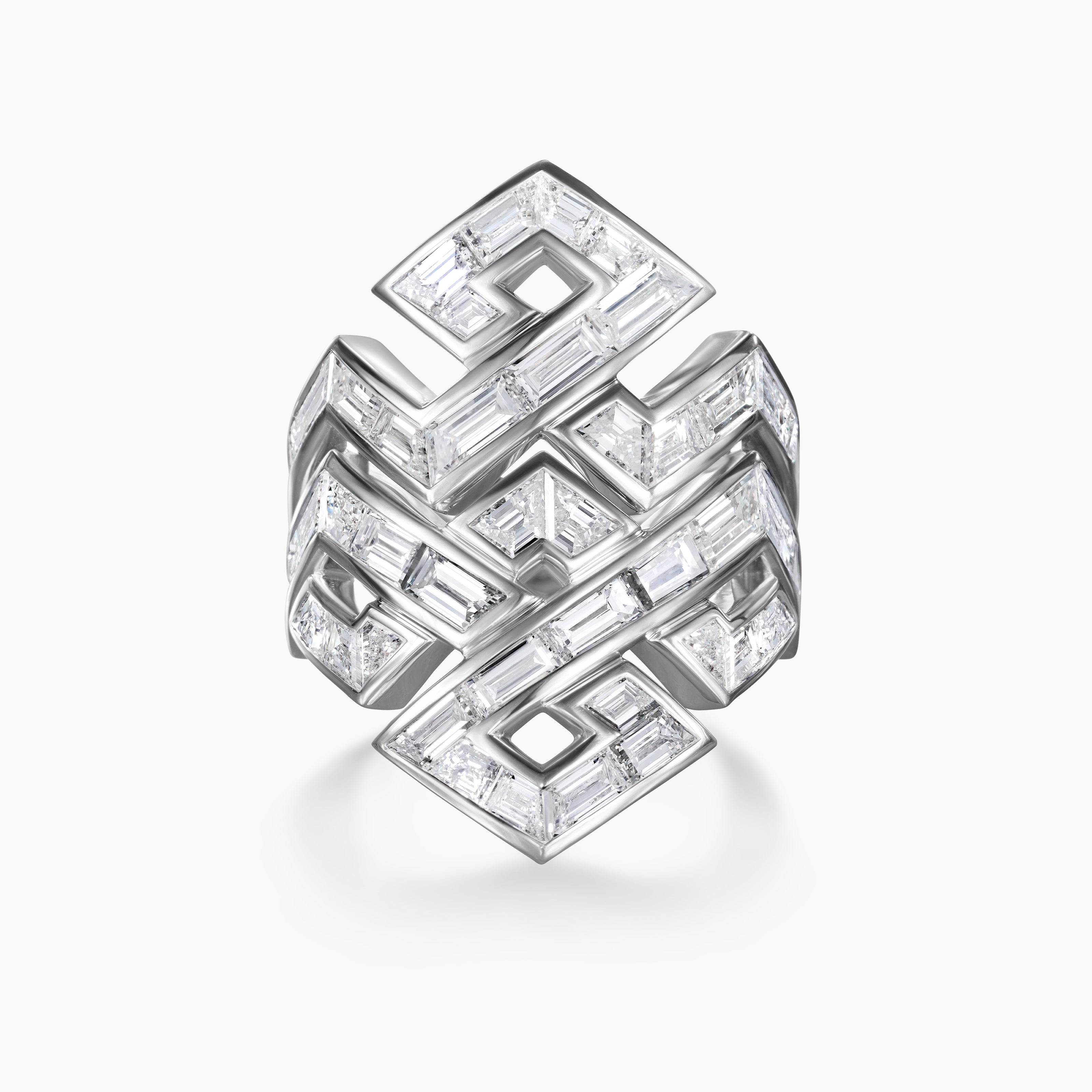 Womens Stax Zig Zag Baguette Ring in White Gold with Diamonds