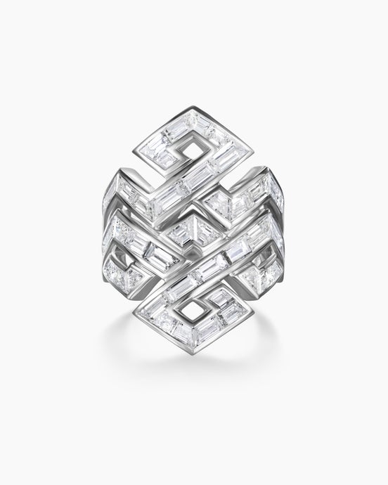 Stax Zig Zag Baguette Ring in White Gold with Diamonds