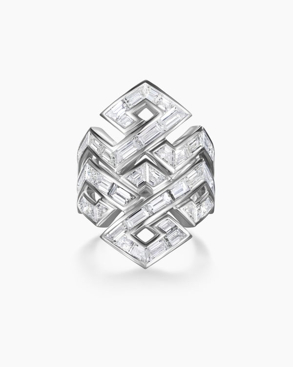 Stax Zig Zag Baguette Ring in White Gold with Diamonds