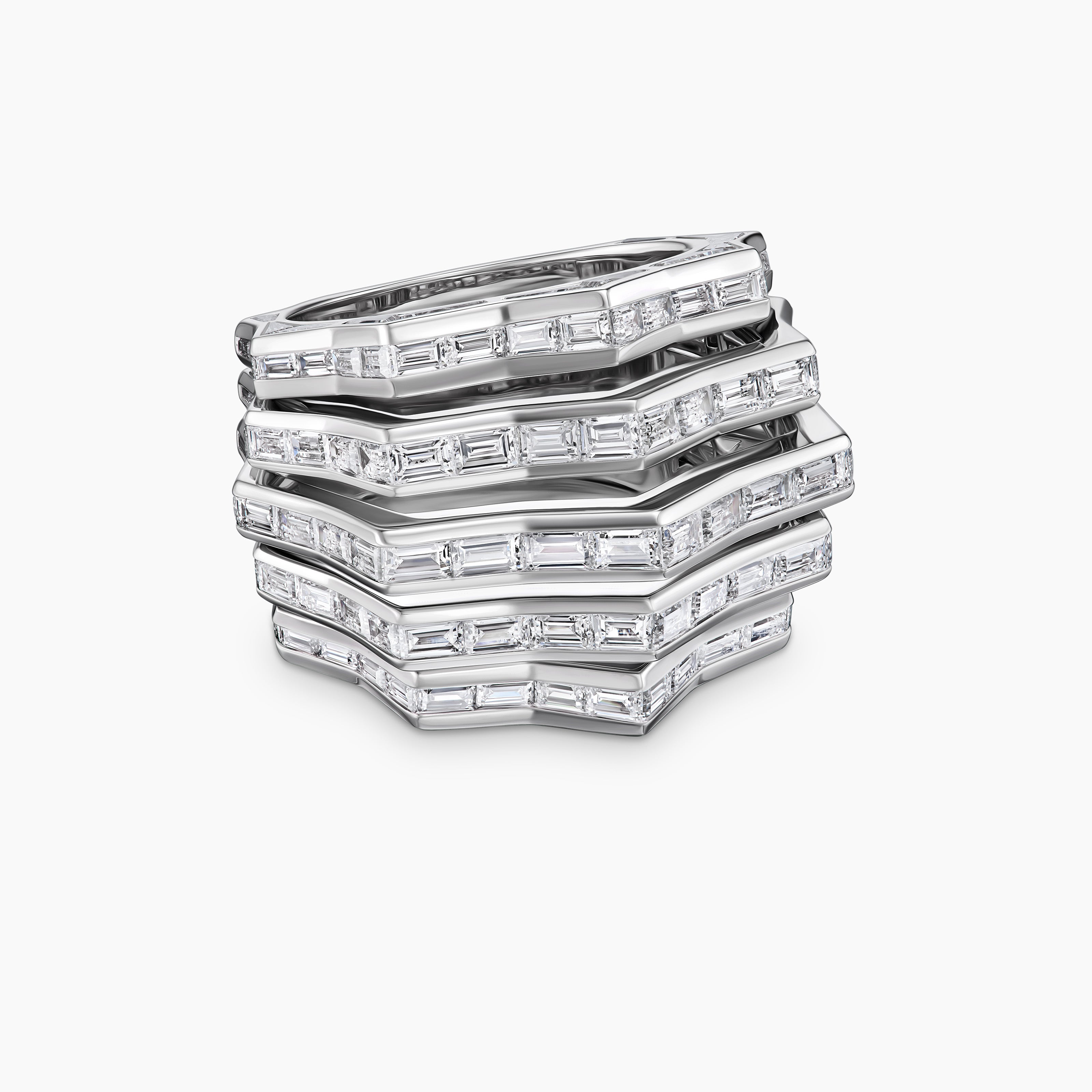 Womens Stax Multi Row Ring in White Gold with Diamonds