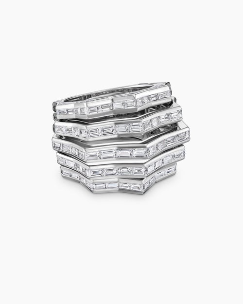 Womens Stax Multi Row Ring in White Gold with Diamonds