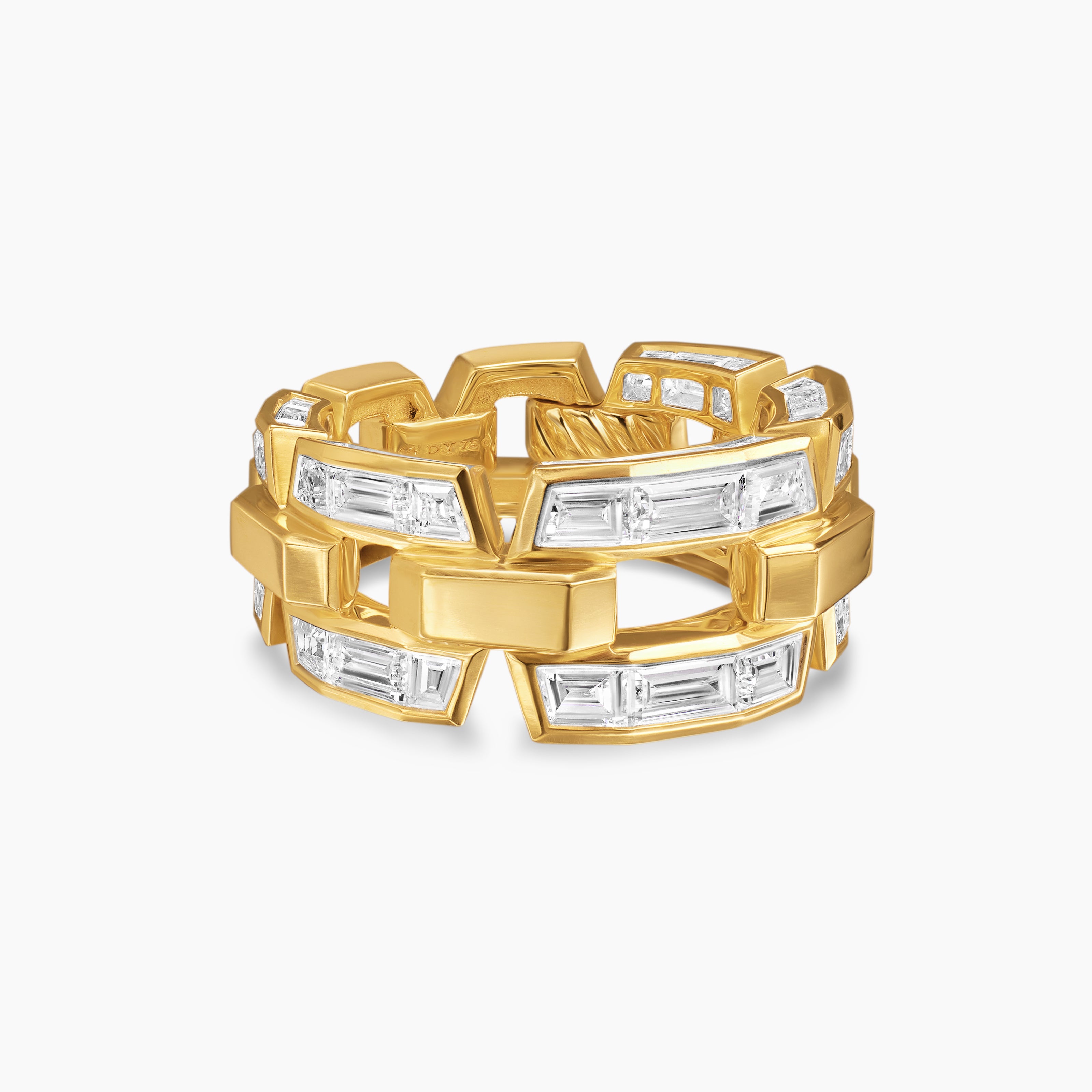 Womens Deco Link Ring in Yellow Gold with Diamonds