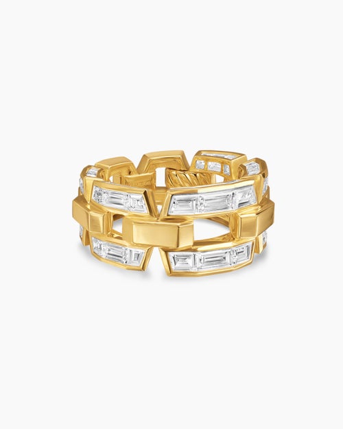 Womens Deco Link Ring in Yellow Gold with Diamonds