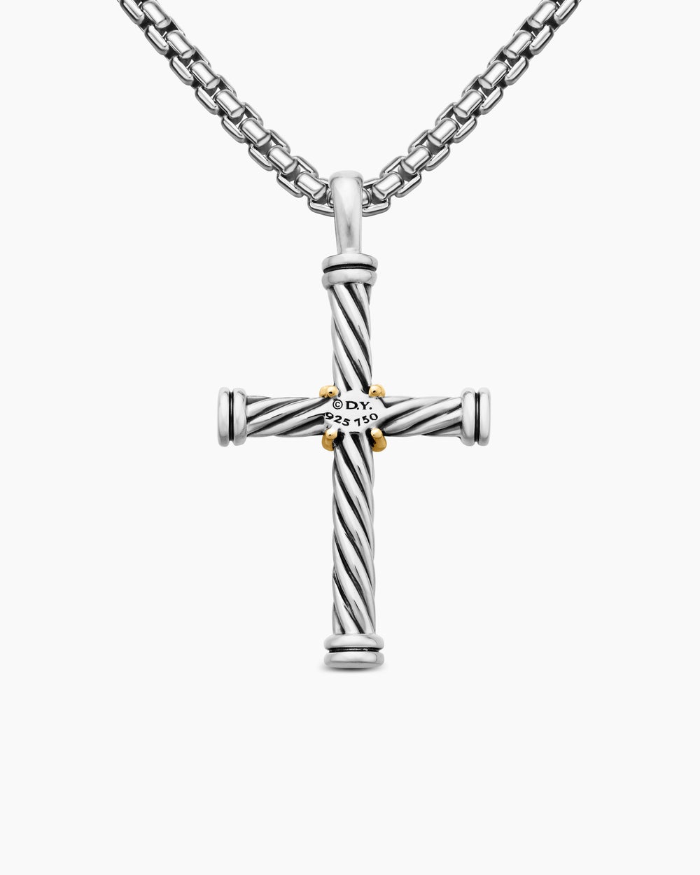 Mens Cable Cross Pendant in Sterling Silver with 18K Yellow Gold, 35mm