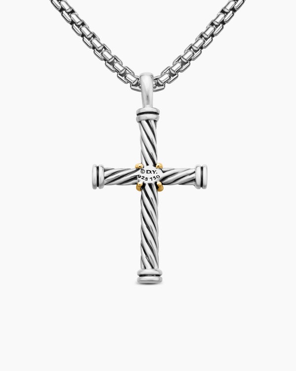 Pendentif croix Cable en argent massif avec or jaune 18 carats, 35 mm