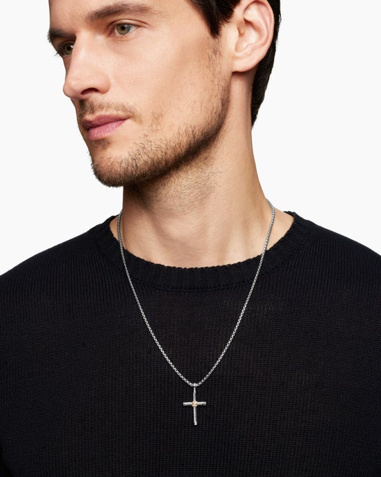 Cable Cross Pendant in Sterling Silver with 18K Yellow Gold, 35mm