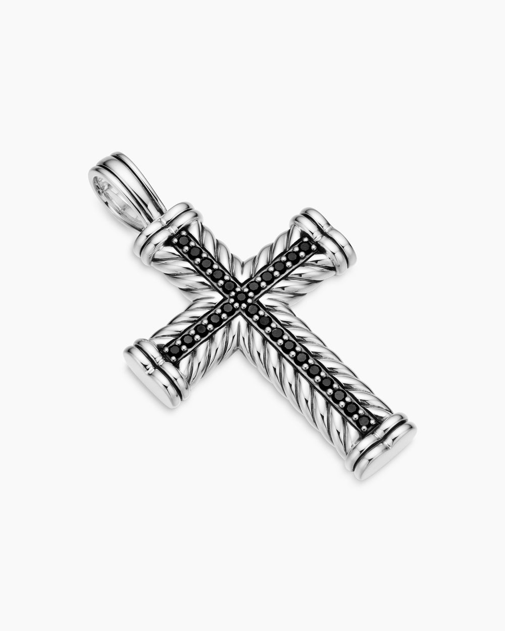 Mens Chevron Cross Pendant in Sterling Silver with Black Diamonds, 41.5mm